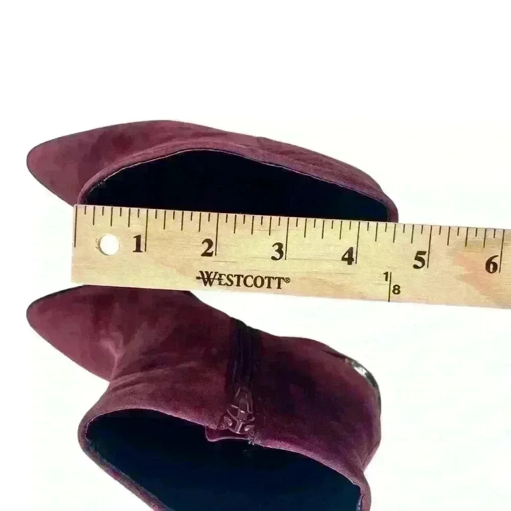 Aldo Burgundy Suede Ankle Boots Metallic Gold Chunky Heels  US 6.5 Date Night - Picture 16 of 16